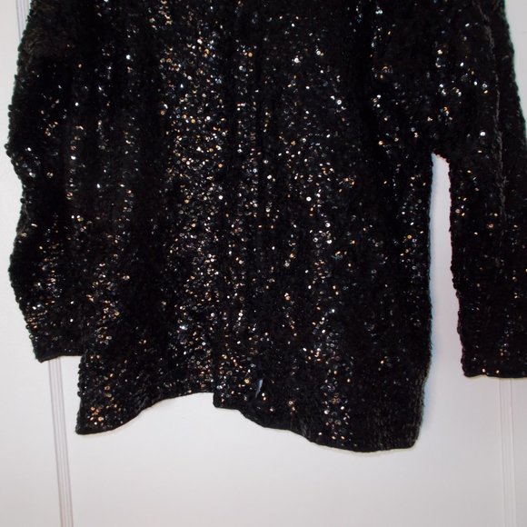 VTG Princess Boutiques Black Sequin Long Sleeve Jacket Women's L Lambswool - Picture 3 of 5